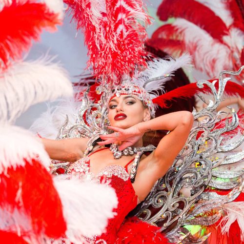 Артисты с перьями на встречу гостей